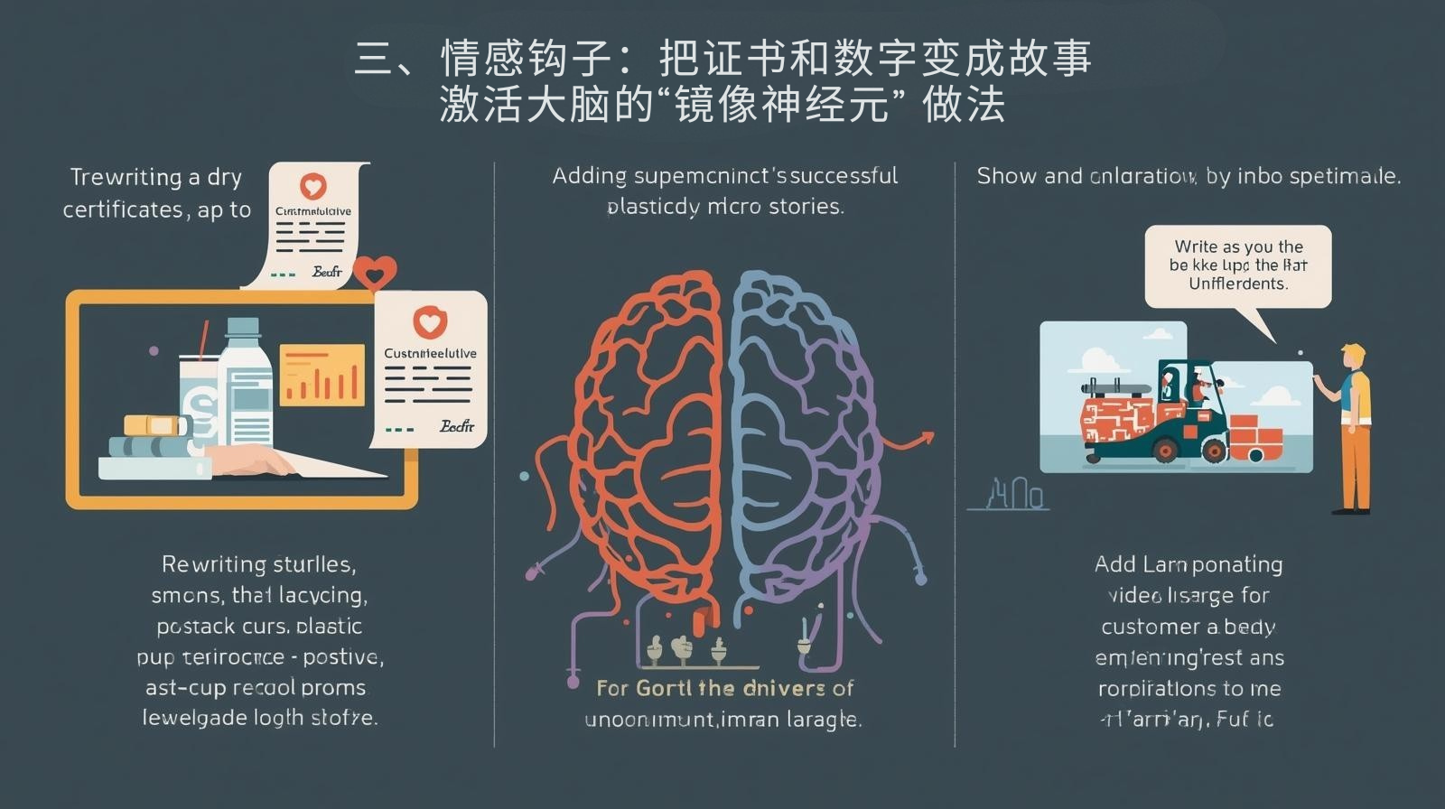 ثالثًا. المؤثرات العاطفية: تحويل الشهادات والأرقام إلى قصص لتنشيط "الخلايا العصبية المرآتية" في الدماغ.