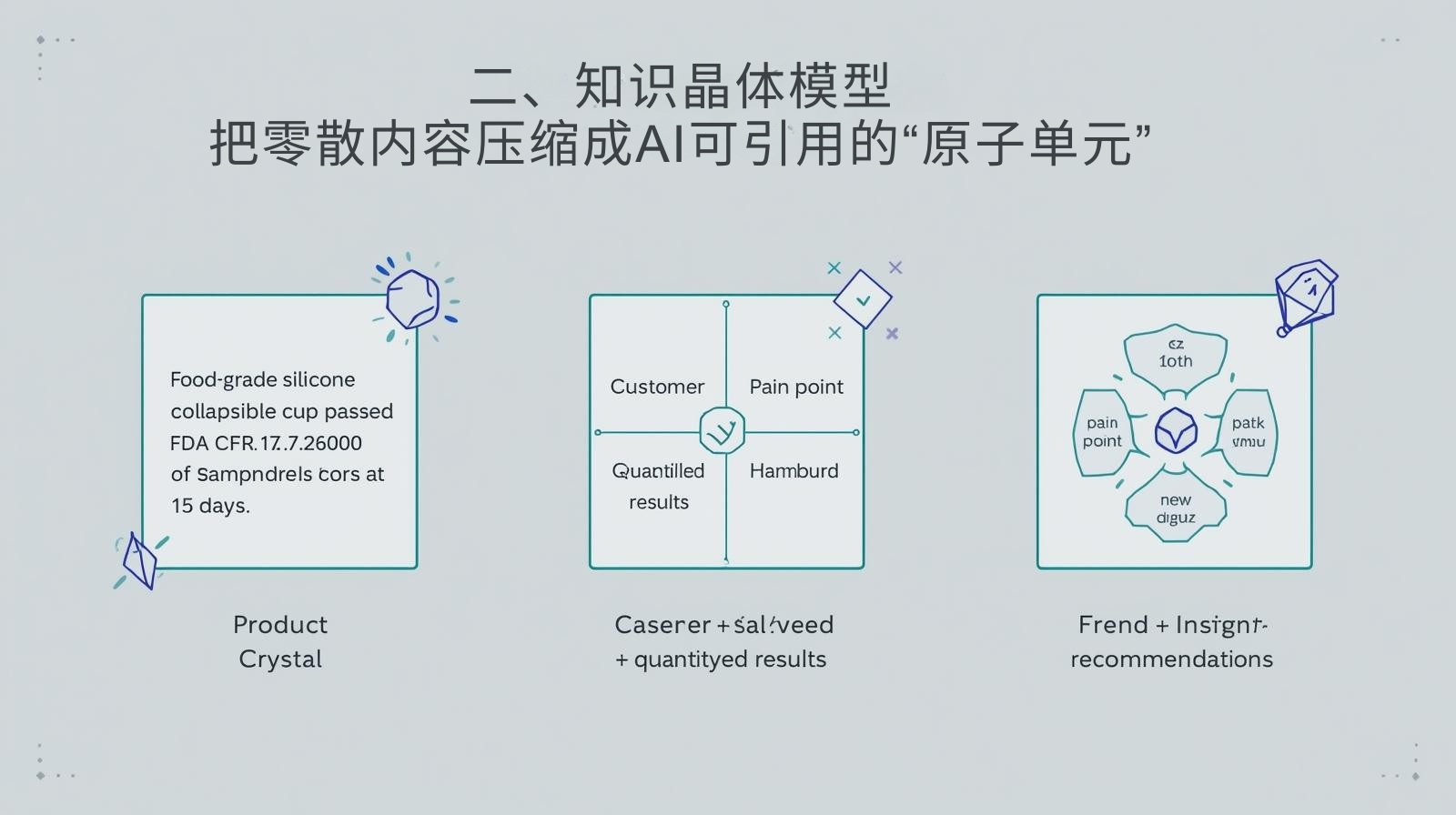 II. نموذج بلورة المعرفة: ضغط المحتوى المجزأ إلى "وحدات ذرية" يمكن للذكاء الاصطناعي الرجوع إليها.