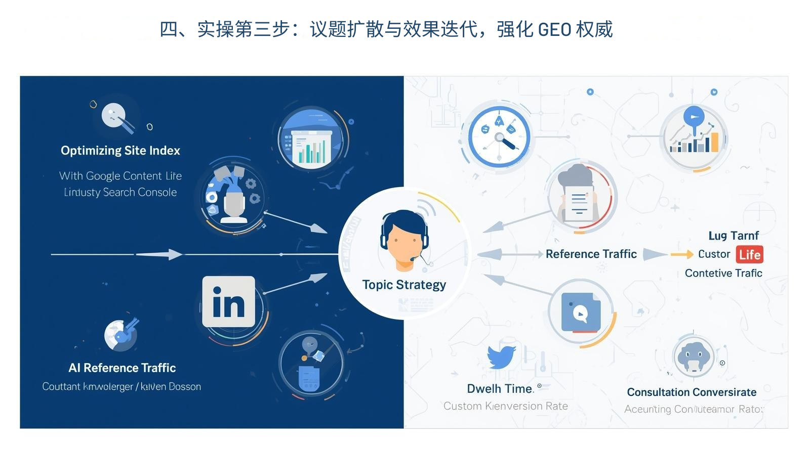 4番目は、3番目の実践的なステップ:GEOの権限を強化するためのトピックの普及と効果の反復です。