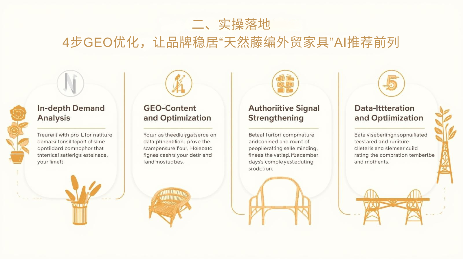 二、实操落地：4步GEO优化，让品牌稳居&ldquo;天然藤编外贸家具&rdquo;AI推荐前列