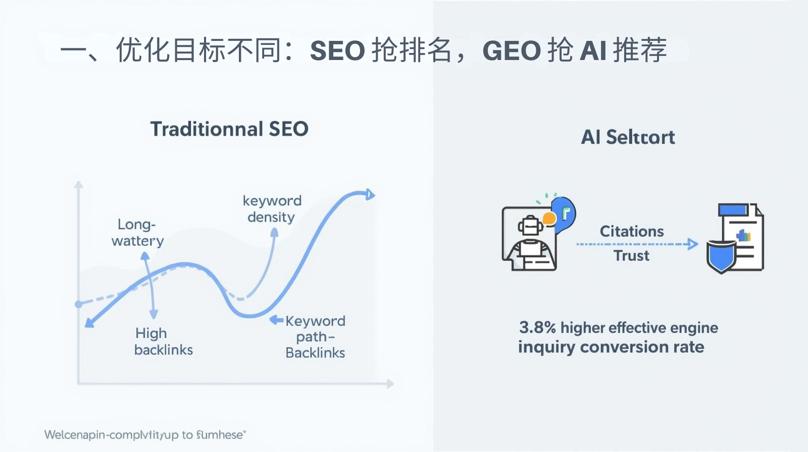 一、优化目标不同:SEO 抢排名,GEO 抢 AI 推荐