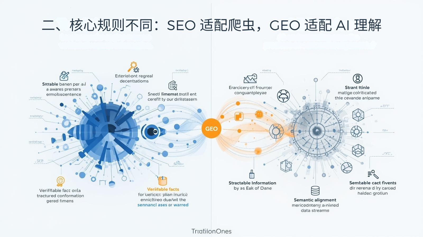 二、核心规则不同:SEO 适配爬虫,GEO 适配 AI 理解