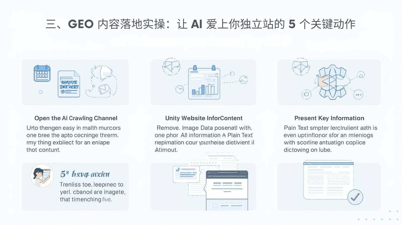 三、GEO 内容落地实操:让 AI 爱上你独立站的 5 个关键动作