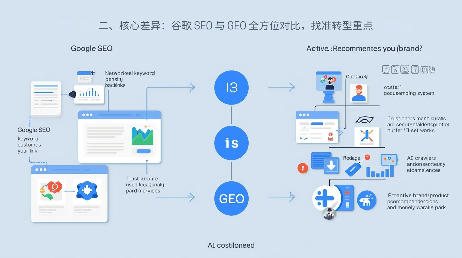 二、核心差异：谷歌 SEO 与 GEO 全方位对比，找准转型重点