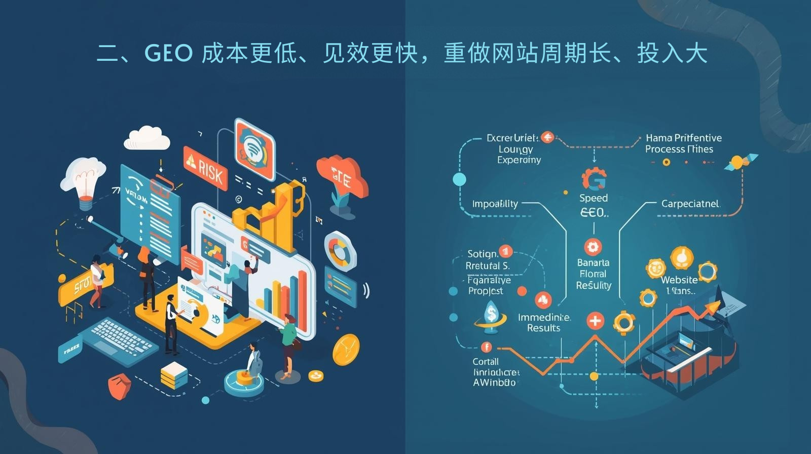 二、GEO 成本更低、见效更快，重做网站周期长、投入大