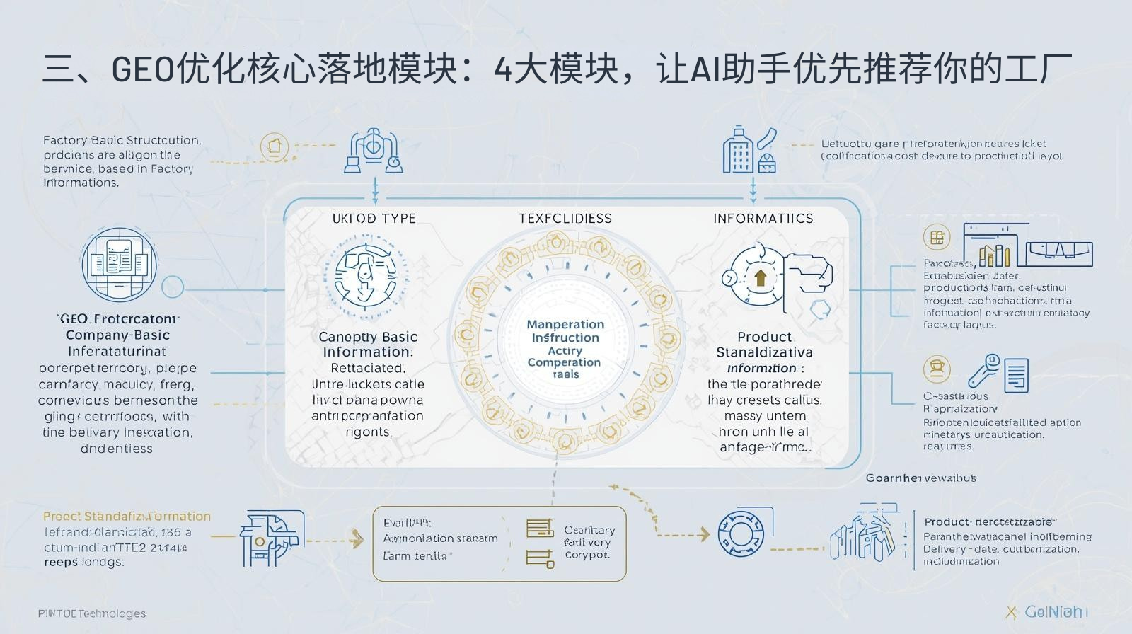 III. Módulos de implementación principales de GEO Optimization: 4 módulos principales que permiten al asistente de IA priorizar su fábrica.