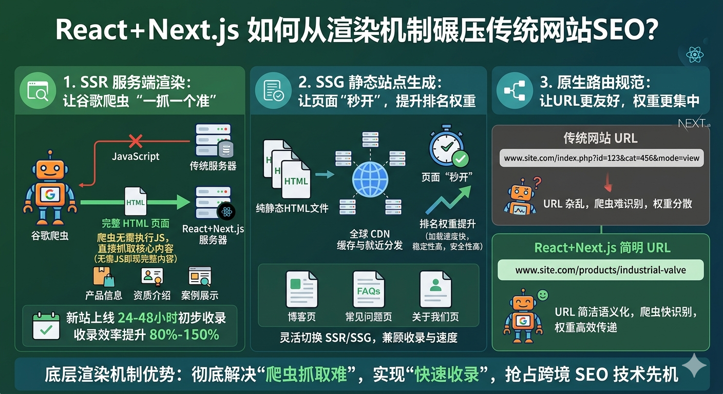 ¿Cómo elimina React+Next.js el SEO de sitios web tradicionales desde el mecanismo de renderizado?