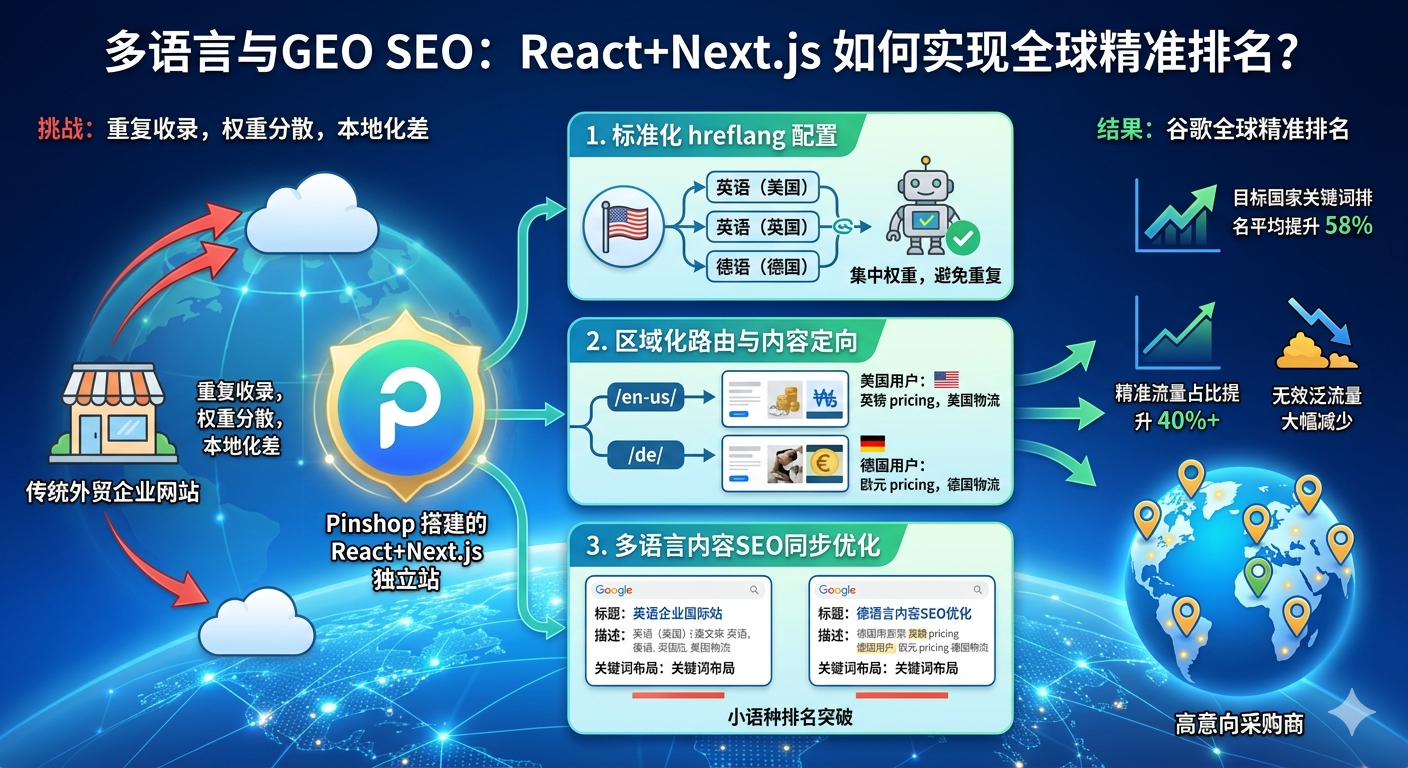 SEO multilingüe y GEO: ¿Cómo logra React+Next.js clasificaciones globales precisas?