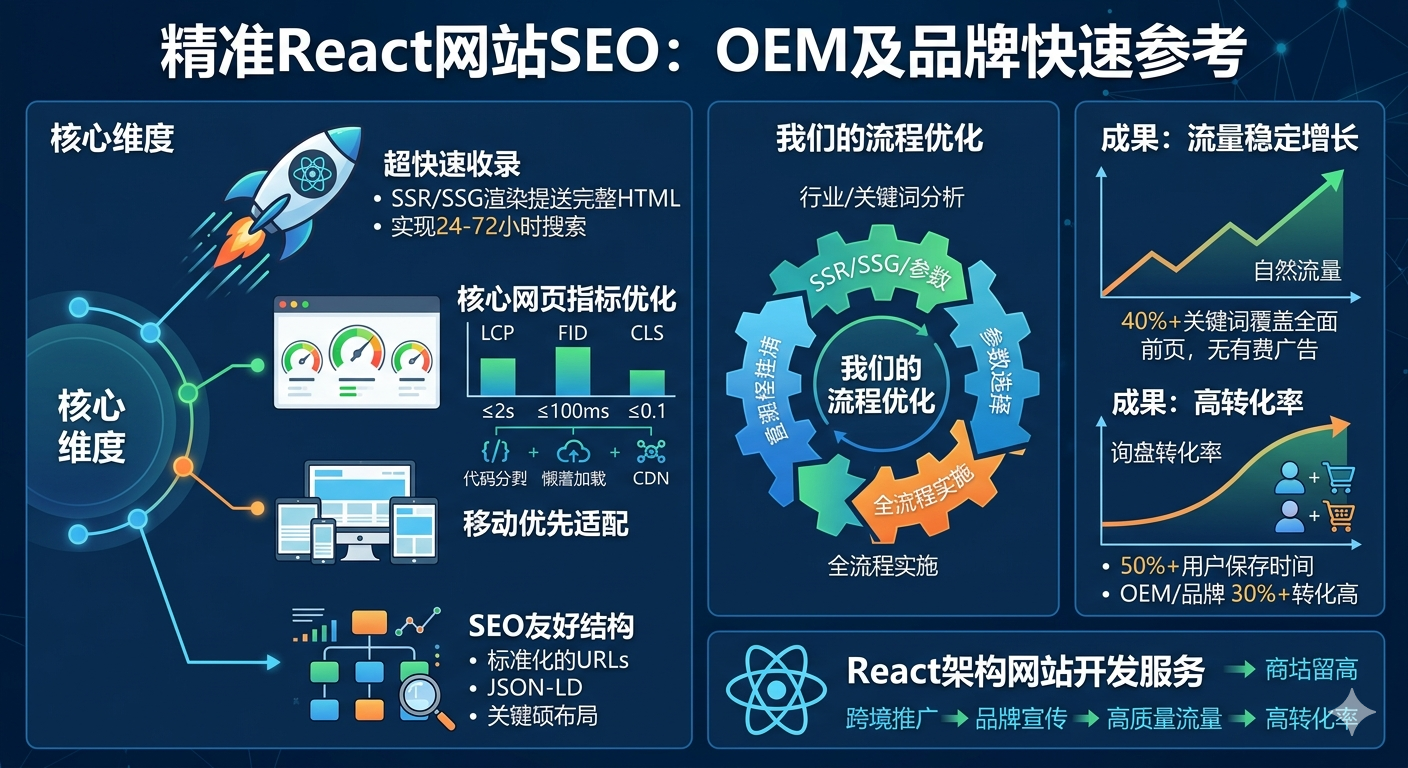 Precise React Website SEO: مرجع سريع لمصنعي المعدات الأصلية والعلامات التجارية