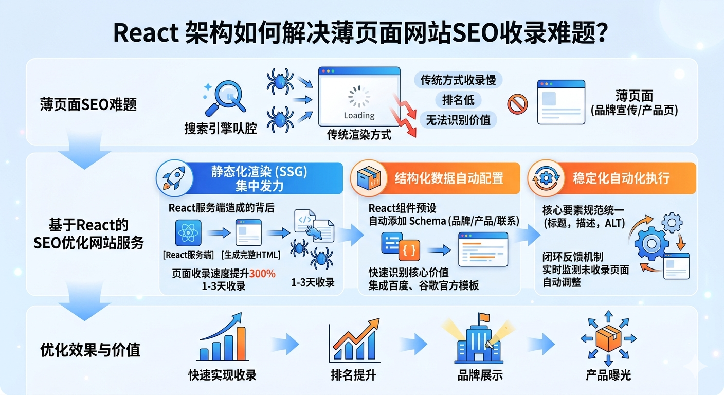 Как архитектура React решает проблему включения SEO на веб-сайтах с тонкими страницами (легким дисплеем)?