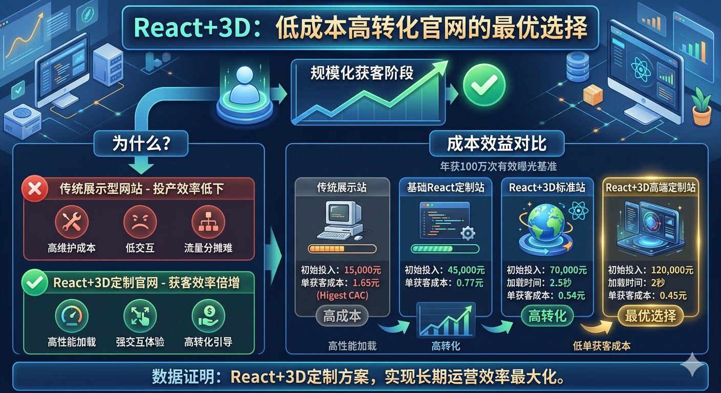 为什么React+3D 是低成本高转化官网的最优选择？