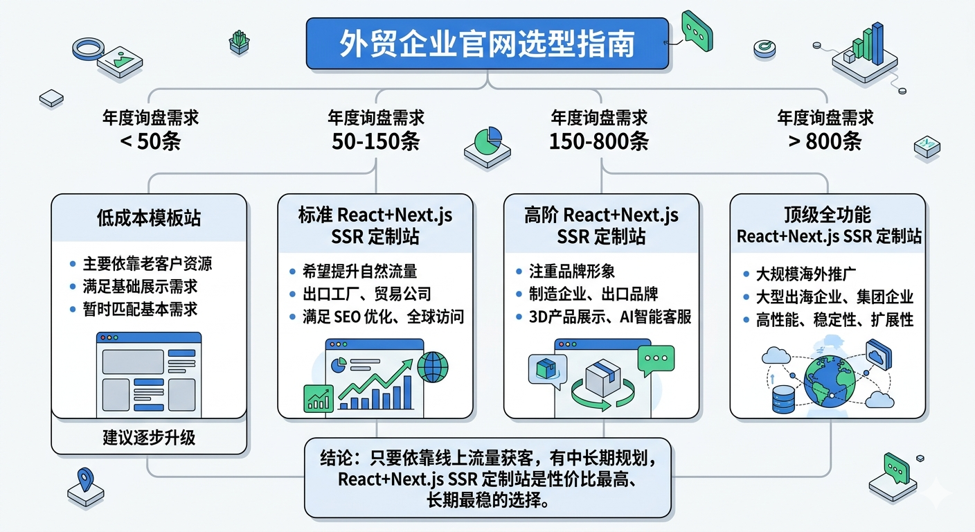 外贸企业官网选型指南：模板站 VS Next.js定制站，该怎么选？