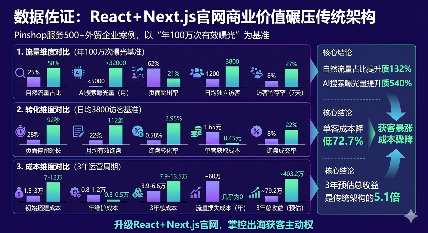 数据佐证:React+Next.js官网的商业价值碾压传统架构