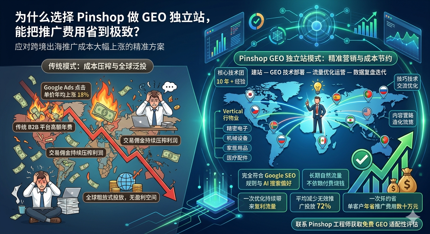 为什么选择 Pinshop 做 GEO 独立站,能把推广费用省到极致?