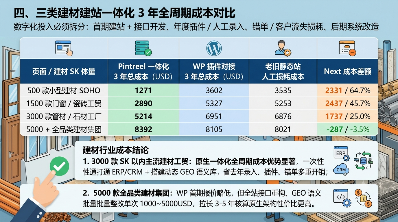 四、三类建材建站一体化 3 年全周期成本对比