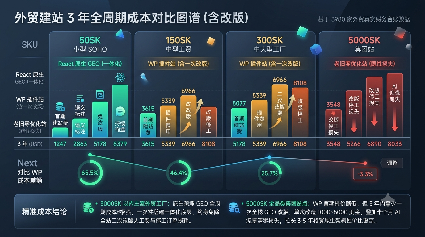 四、三类建站 3 年全周期（含改版）成本对比