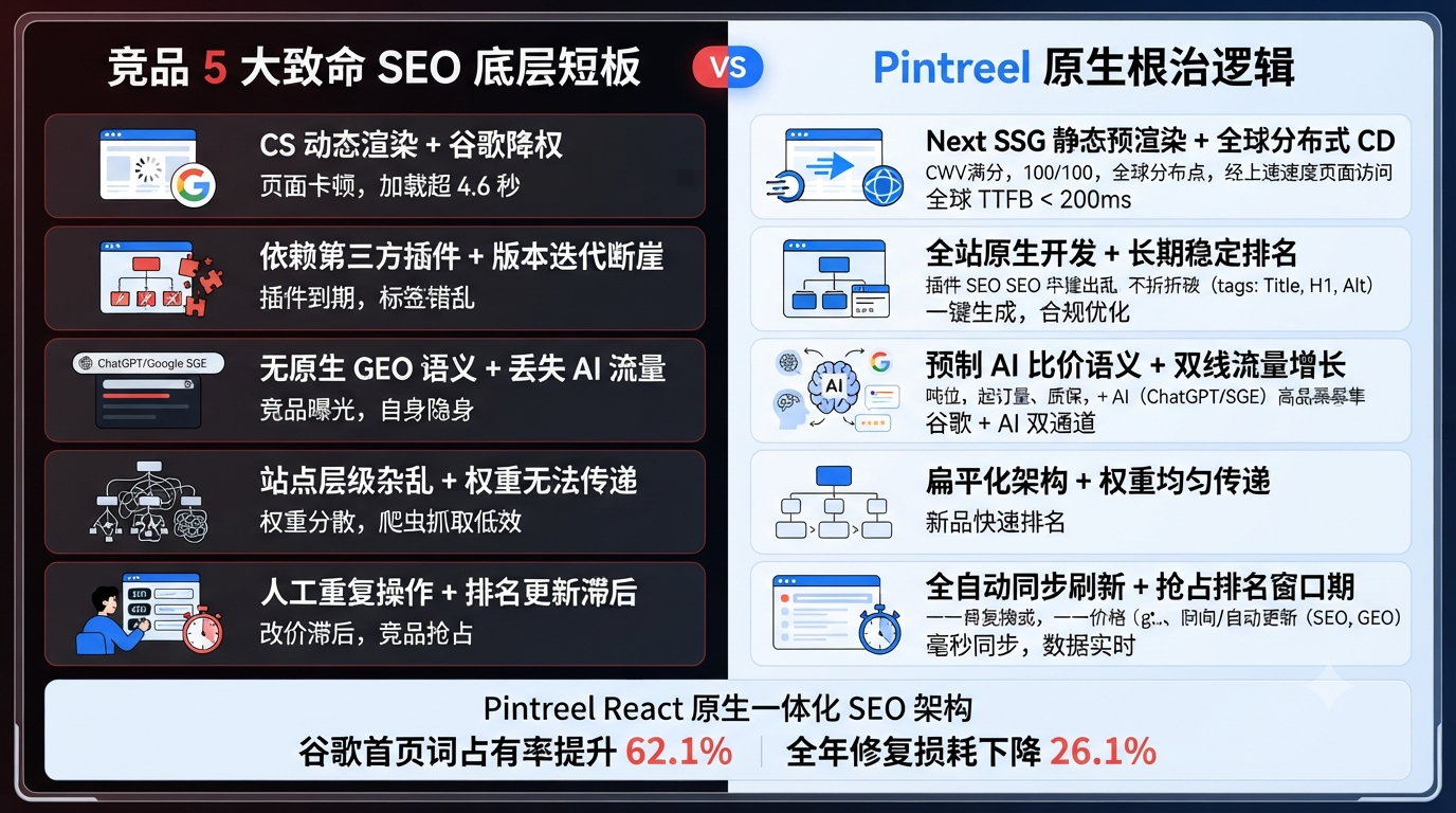 二、落后竞品 5 大致命 SEO 底层短板 & 原生根治逻辑