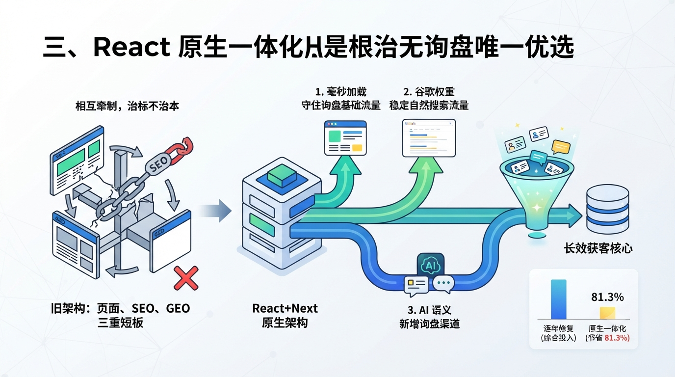 三、React 原生一体化是根治无询盘唯一优选